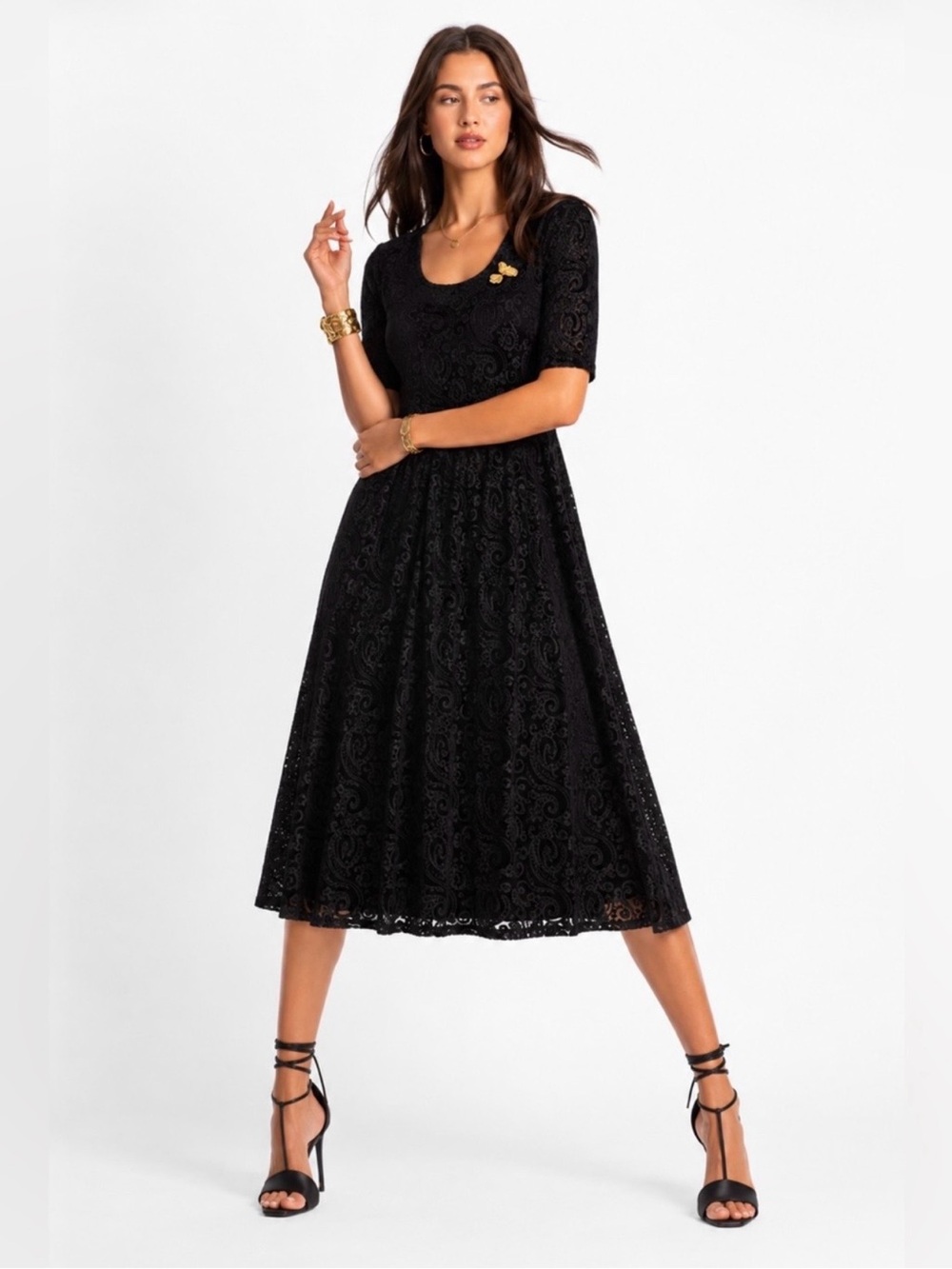New🌺$340 Johnny Was Jade Helena Black Velvet Burnout Paisley Midi Dress XL